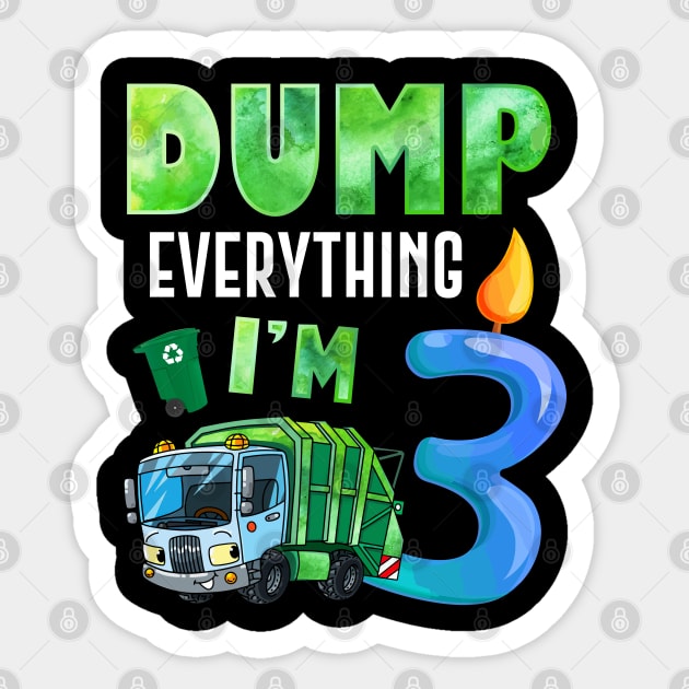 Recycling Trash 3 Years Old Garbage Truck 3rd Birthday Kids Sticker by ReneeShitd